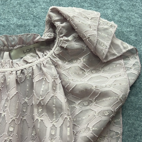 Loft Metallic Weave Ruffle Pink Blouse - Picture 2 of 5